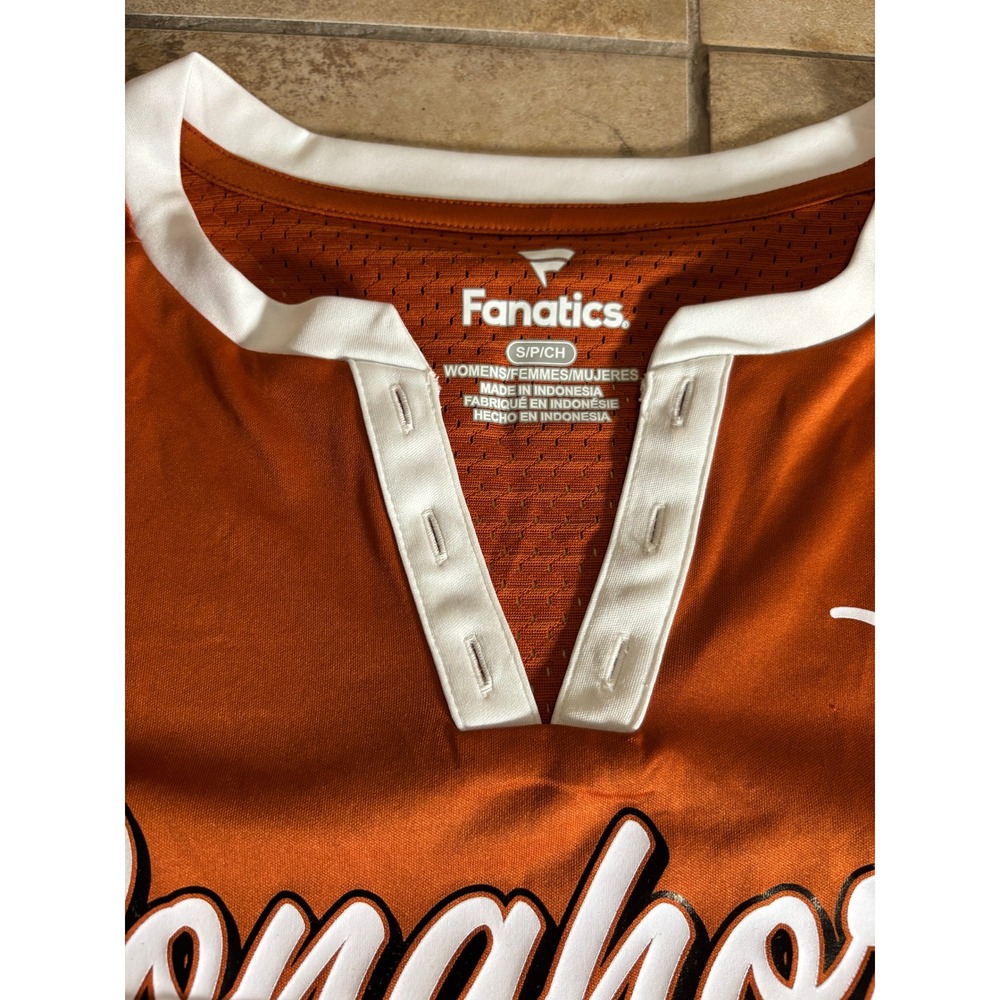 Fanatics Texas Longhorns Womens Burnt Orange Jersey V-Neck Mesh Tee Shirt Small